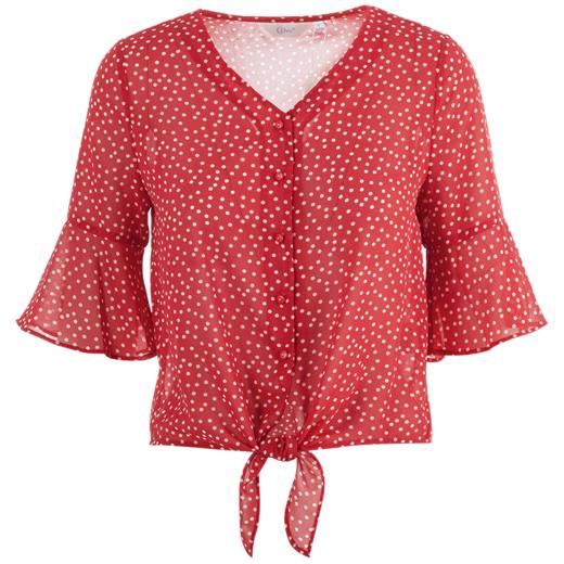 欧芮儿夏2019新款波点V领衬衫女宽松喇叭袖小衫很仙上衣设计感 商品图4