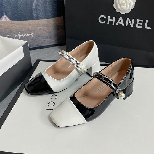 Hawdweke-粗跟气质小香风高跟单鞋女珍珠两色可选 商品图2