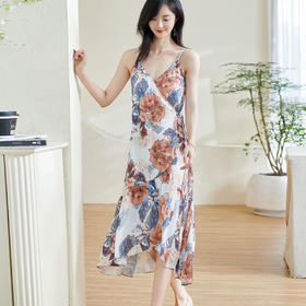 米思阳2025夏季新款气质优雅定制印花繁花吊带裙压褶结构连衣裙女0749