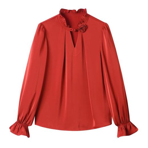 手工钉花缎面雪纺衫2024春装新款立领洋气小衫女衬衣0588 商品图4