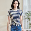 【剩S/M】米思阳2025时尚休闲条纹T恤褶皱纯棉高级感短袖宽松弹力上衣0565 商品缩略图2