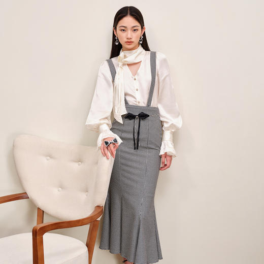 极简通勤风提花镂空设计感缎面衬衫秋季复古宫廷风衬衣女MS88TP520A10 商品图0