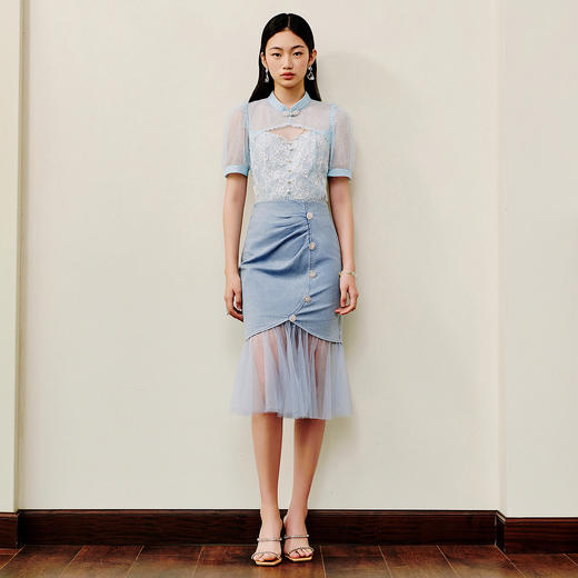 国风新中式网纱蕾丝雪纺衫夏季盘扣领仙美上衣女MS88TP255B00 商品图3