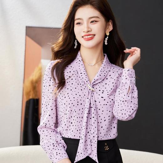V领飘带碎花雪纺衫2024春装新款职业小衫长袖女衬衣1793 商品图1