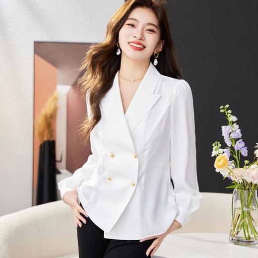 西装领白衬衣女2024春装新款通勤洋气小衫长袖雪纺衫1787 商品图1