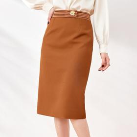 压褶高腰半身裙女2024春装新款通勤包臀裙中长款西装裙6511