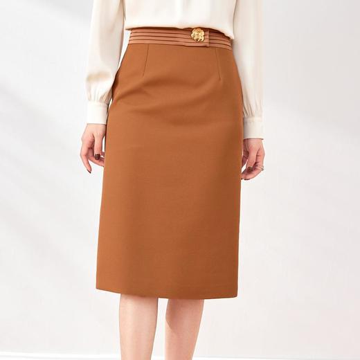 压褶高腰半身裙女2024春装新款通勤包臀裙中长款西装裙6511 商品图1