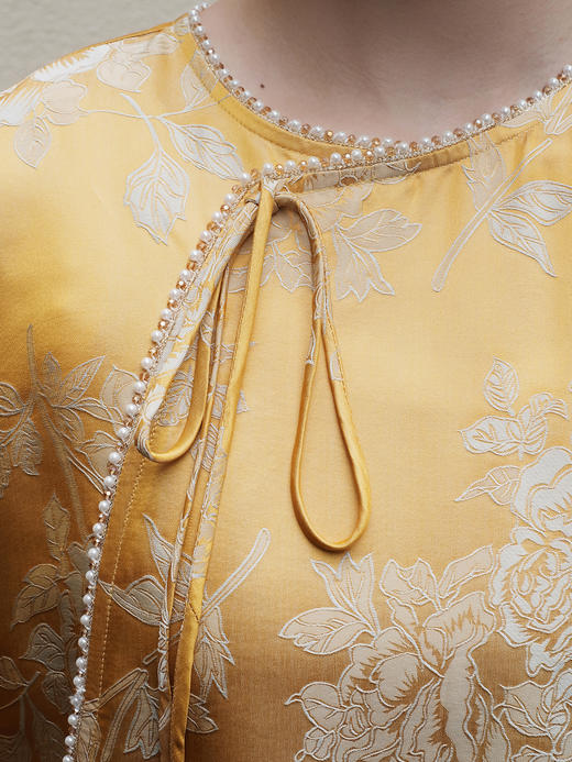 盛唐婧 |一路辉煌真丝缎提花钉珠连衣裙 商品图2