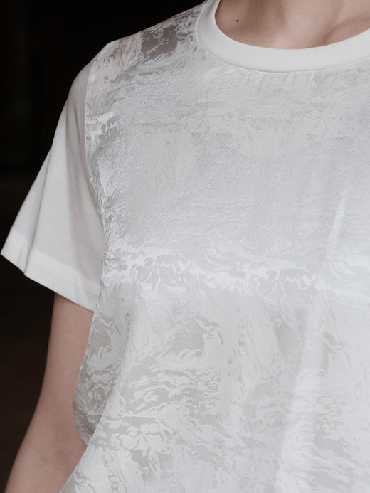 盛唐婧 |桑蚕丝提花宽松百搭T恤-白色 商品图1