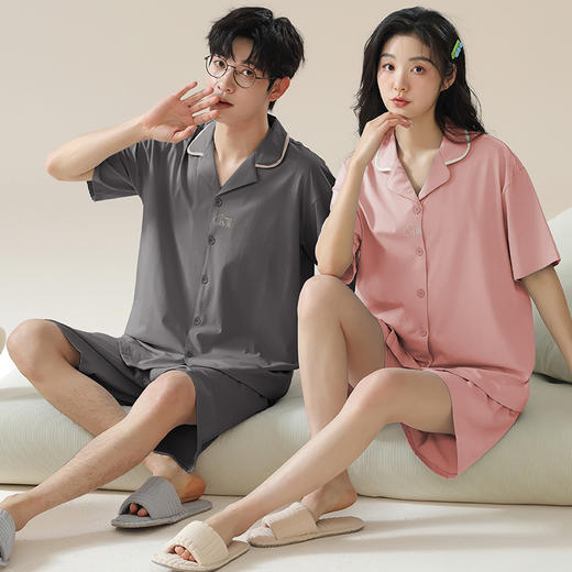 【109元/2套】【莫代尔睡衣】情侣凉感莫代尔睡衣 短袖短裤薄款女款带胸垫家居服套装 商品图0