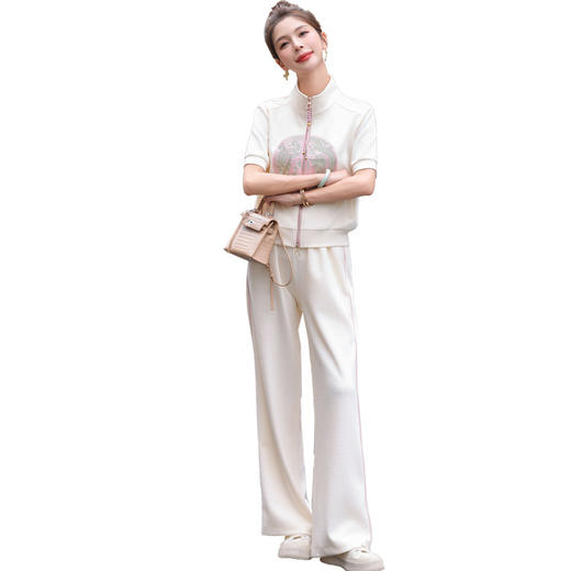 HRFS-28119夏季上新气质时尚新中式风刺绣设计高级感修身显瘦两件套裤 商品图4