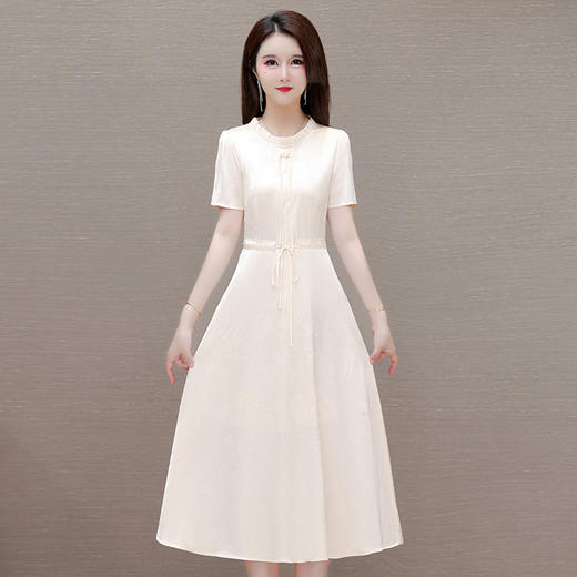 国风优雅小清新，圆领短袖A字长款连衣裙QYM-OMS-CA4331-L 商品图1