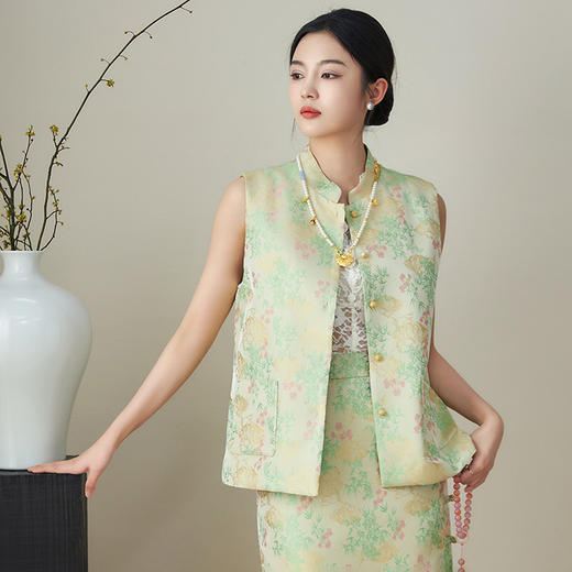 禅意新中式国风，提花色织缎马甲WLZD-2411310 商品图0