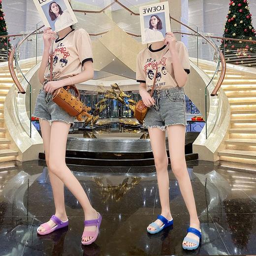 夏季新款厚底透气水晶女鞋一字带洞洞软底鞋凉鞋女果冻鞋女 商品图9