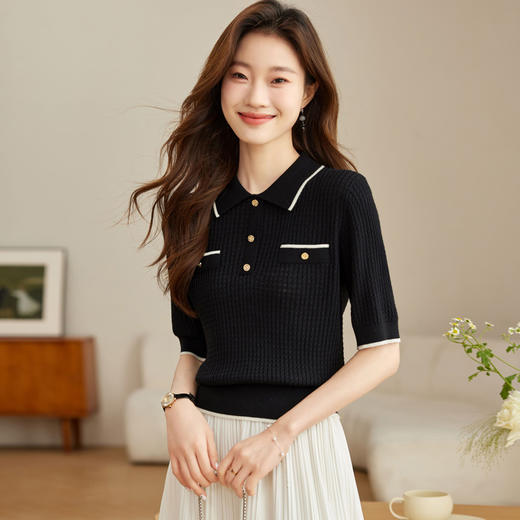 polo领冰丝t恤，小香风中袖天丝针织衫CC-J2532 商品图2