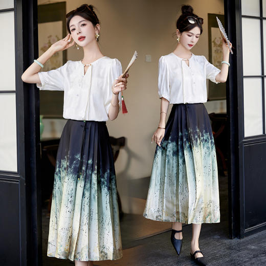 简约新中式，圆领上衣搭配马面裙两件套HR-SNX2936-2 商品图5
