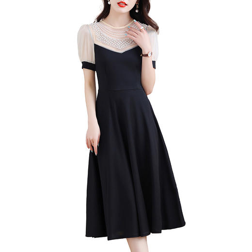 NYL-7363黑色夏季新款时尚洋气圆领拼接胖mm修身显瘦中长裙 商品图4