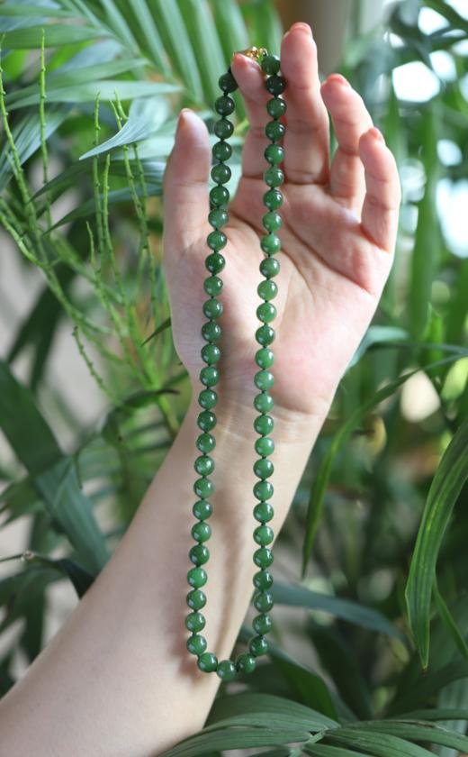 冬葵设计编制  送给自己和母亲的礼物 天然和田碧玉颈链 8mm 长约48CM 商品图1