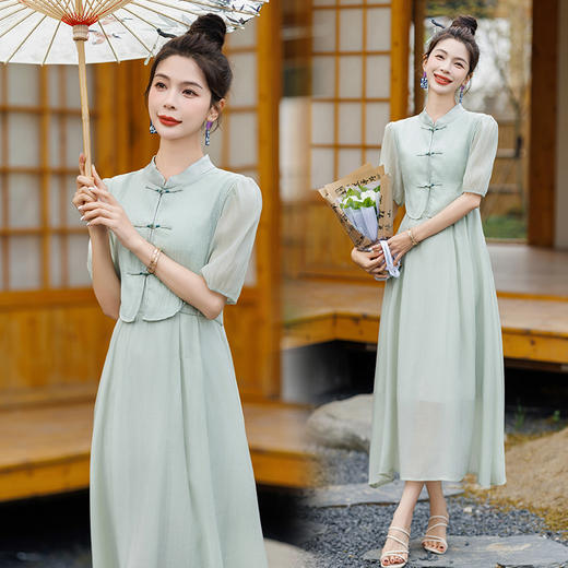 新中式设计感假两件，小清新度假风连衣裙HR-NSYZ2509 商品图0