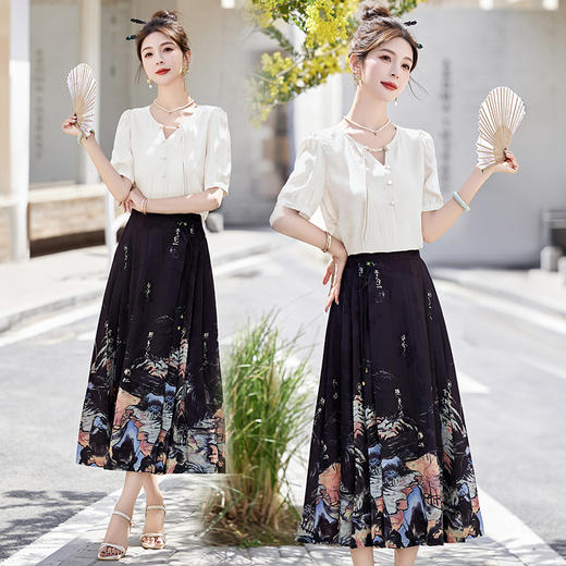 简约新中式，圆领上衣搭配马面裙两件套HR-SNX2936-2 商品图1
