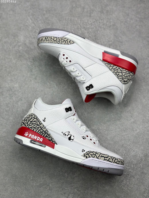 夏日特惠💰460 手绘版本 Air Jordan 3 Retro "Cardinal Red" 白红裂纹荔枝纹原装私磨 商品图4