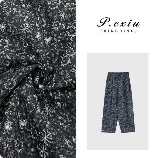 04-6潘依绣丁丁宠粉慵懒风碎花垂感松紧腰宽松直筒休闲裤 W-61471 商品图0