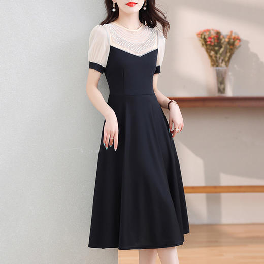 NYL-7363黑色夏季新款时尚洋气圆领拼接胖mm修身显瘦中长裙 商品图2