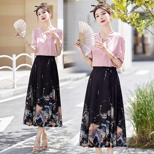 简约新中式，圆领上衣搭配马面裙两件套HR-SNX2936-2 商品图0