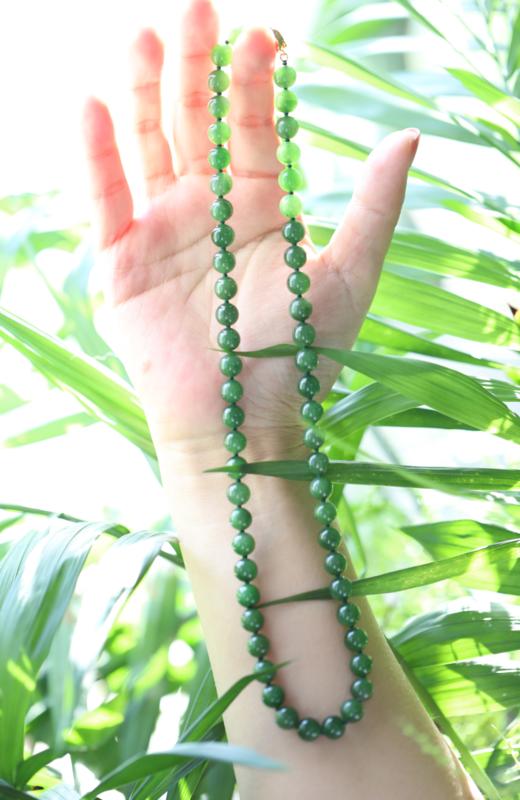 冬葵设计编制  送给自己和母亲的礼物 天然和田碧玉颈链 8mm 长约48CM 商品图4