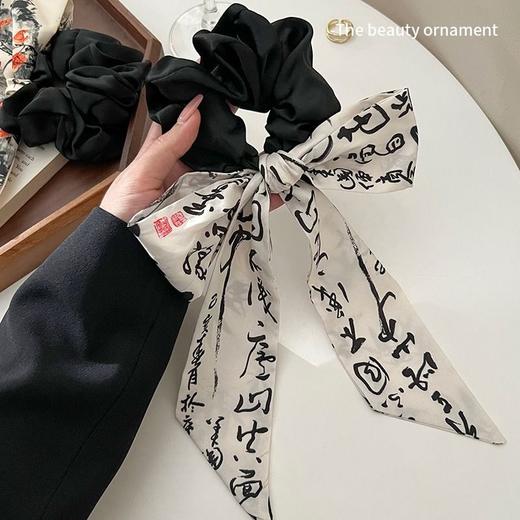 新中式国风蝴蝶结飘带大肠发圈气质书法发带皮筋女扎马尾头绳发饰 商品图3