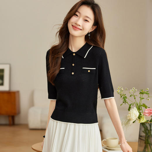 polo领冰丝t恤，小香风中袖天丝针织衫CC-J2532 商品图3