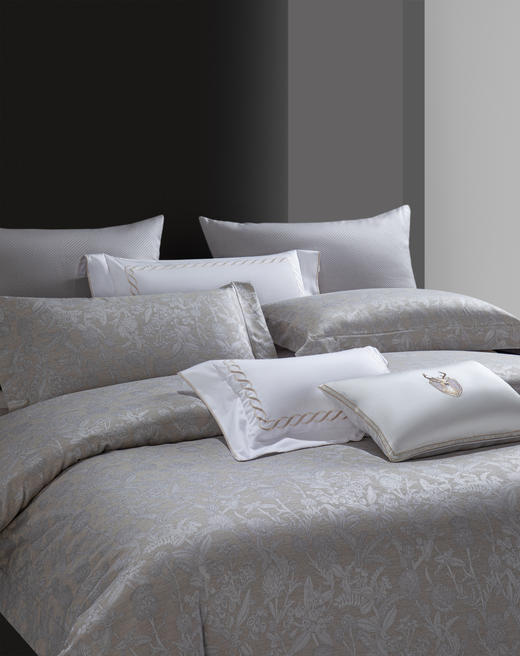 利路米家纺24年春季新款百支匹马棉色织提花四件套 卢浮花园--浅茶 商品图1