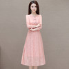 QYM-6628106中式连衣裙复古盘扣长袖粉色中长裙时尚女装高腰A字裙 商品缩略图5