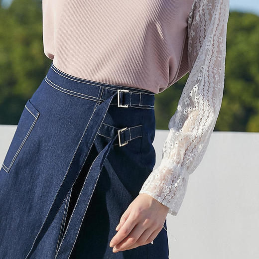 欧芮儿2019新款女装秋装套头圆领宽松粉色蕾丝拼接针织衫上衣打底 商品图2