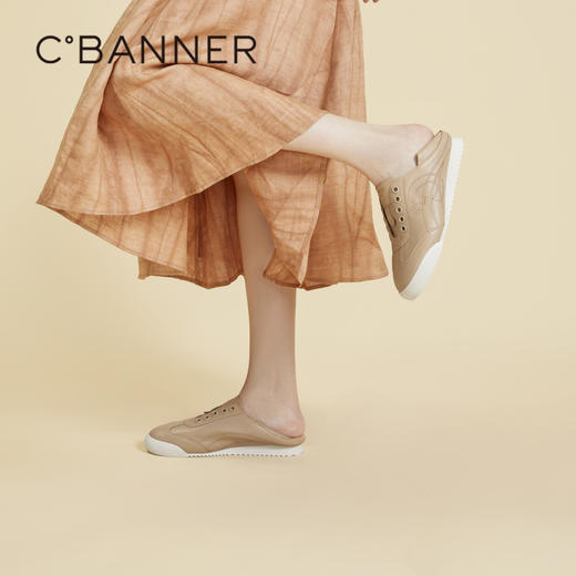 千百度时尚休闲鞋女春季运动鞋懒人一脚蹬两穿真皮平底鞋A24169001 商品图4