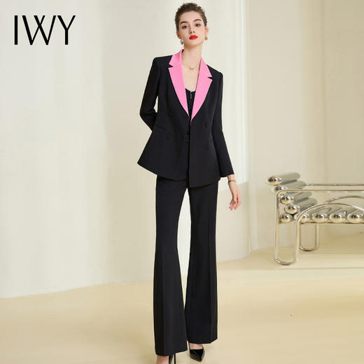 IWY黑色高端拼接领西装套装商务总裁阔腿裤正装时尚气质通勤工作服241007C1+P3 商品图1