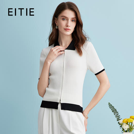 EITIE爱特爱夏季新款时尚气质通勤撞色翻领针织上衣B2401304 商品图1