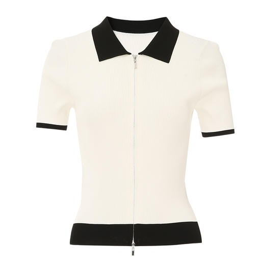 EITIE爱特爱夏季新款时尚气质通勤撞色翻领针织上衣B2401304 商品图11