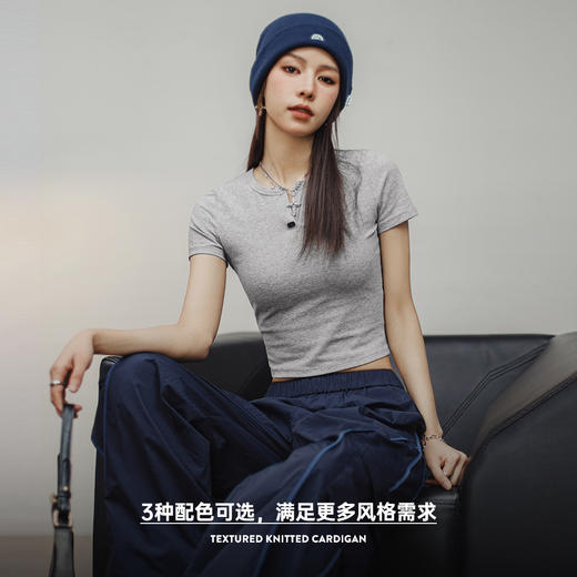 马登美式亨利衫短袖正肩修身t恤短款纯色内搭打底衫棉辣妹上衣女 商品图3