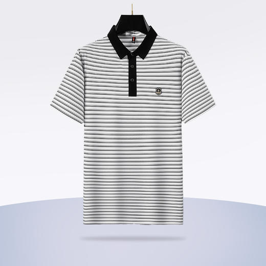 【冰丝高弹】【新款DWN】大依优型大码条纹短袖Polo衫翻领加肥加大男装大号大码上衣男士休闲半袖夏季 商品图1