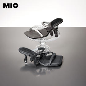 MIO米奥夏季方头时尚拖鞋简约一字带时髦闪钻高跟一字拖女M243141307