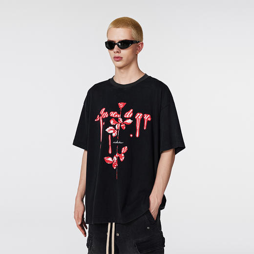 【2024SS新款】重磅300g潮牌高街水洗做旧3d发光印花T恤短袖男 商品图2