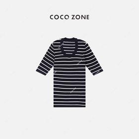 COCO ZONE 女士休闲条纹圆领透气针织上衣 23C18177