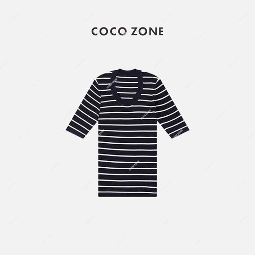 COCO ZONE 女士休闲条纹圆领透气针织上衣 23C18177 商品图0