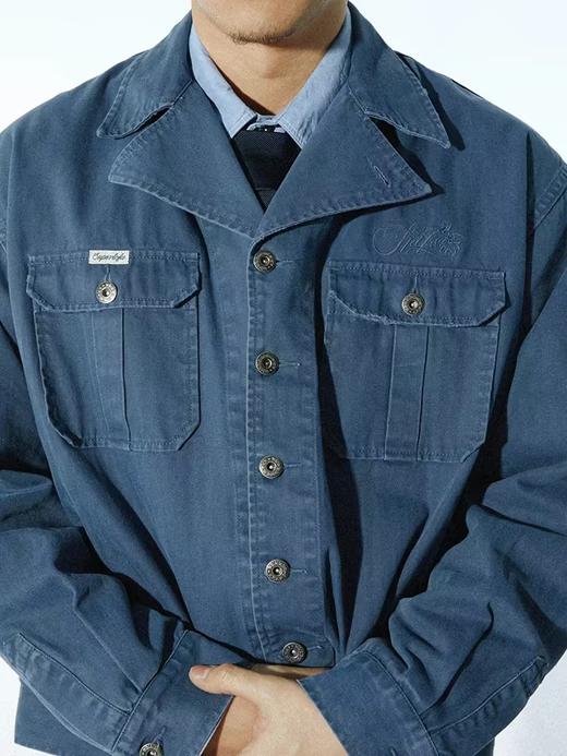 SUPERTOFU(SPTF)/RC-SS24-J068/磨损做旧 人字纹 翻领 法工蓝 工装夹克 商品图0