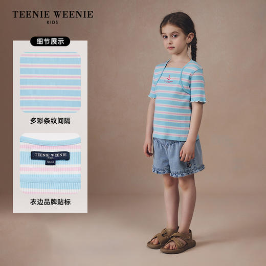 TeenieWeenie Kids小熊童装夏季女童小清新舒适条纹短袖T恤TKRA242457B 商品图2