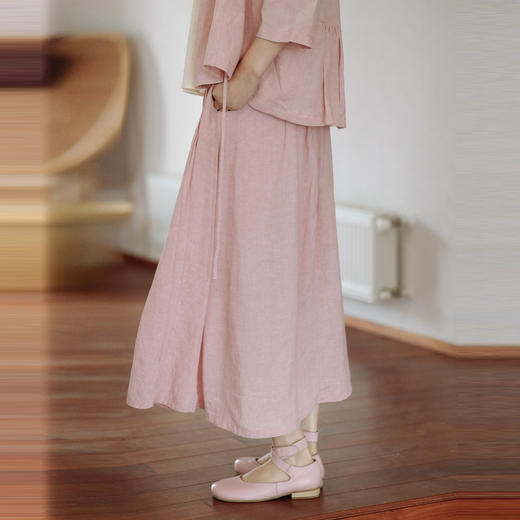* 绽放225朵/藕荷粉仙女感半身裙天丝亚麻半腰松紧捏褶 商品图0