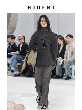 HIDEMI极简立裁设计感弧形肩袖腰带式宽松西装