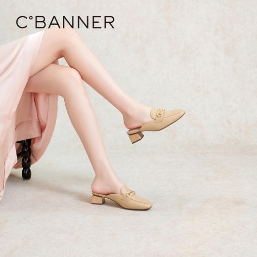 千百度羊皮包头拖女夏季粗跟穆勒鞋一脚蹬外穿拖鞋通勤A24249773 商品图2