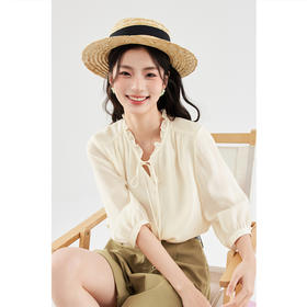 【严选】诗凡黎衬衫系带木耳边浪漫2024春夏新款女上衣衬衣百搭SF5120721
